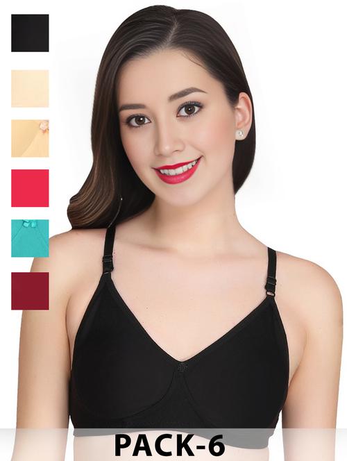 women pack of 6 solid non wired t-shirt bra - 22025501 - Standard Image - 0