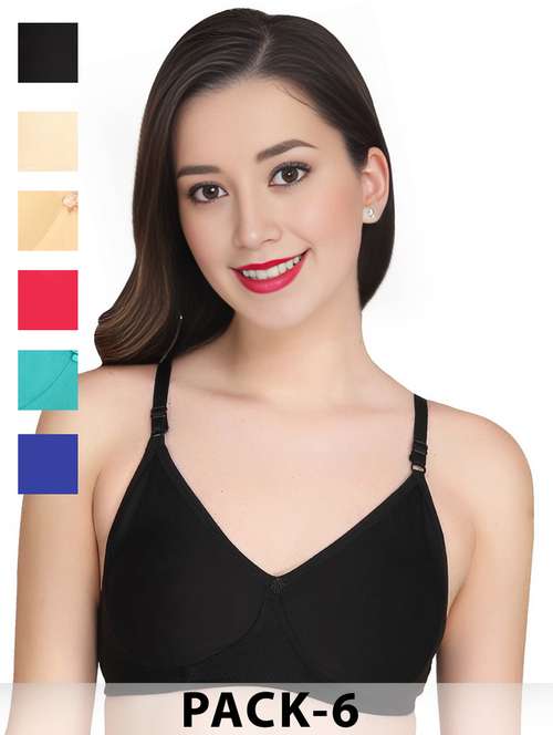 women pack of 6 solid non wired t-shirt bra - 22025502 - Standard Image - 0
