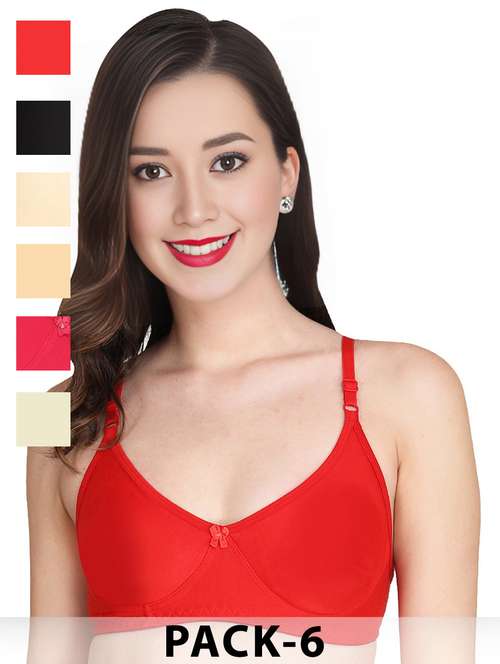 women pack of 6 solid non wired t-shirt bra - 22025503 - Standard Image - 0