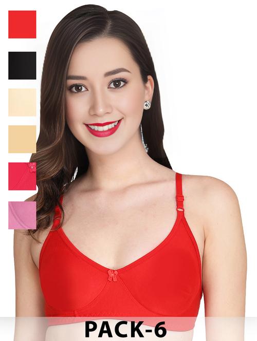 women pack of 6 solid non wired t-shirt bra - 22025505 - Standard Image - 0
