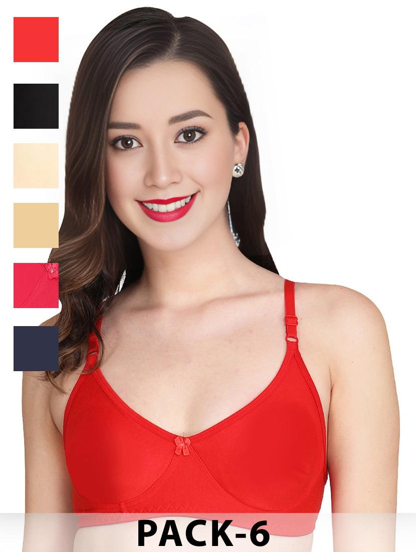 women pack of 6 solid non wired t-shirt bra
