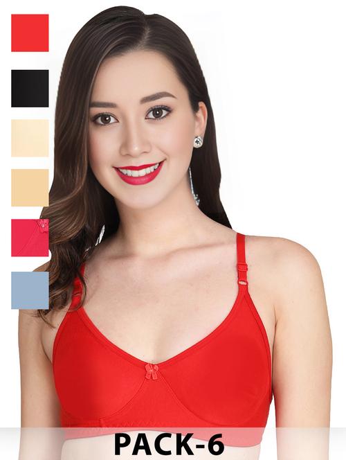 women pack of 6 solid non wired t-shirt bra - 22025511 - Standard Image - 0