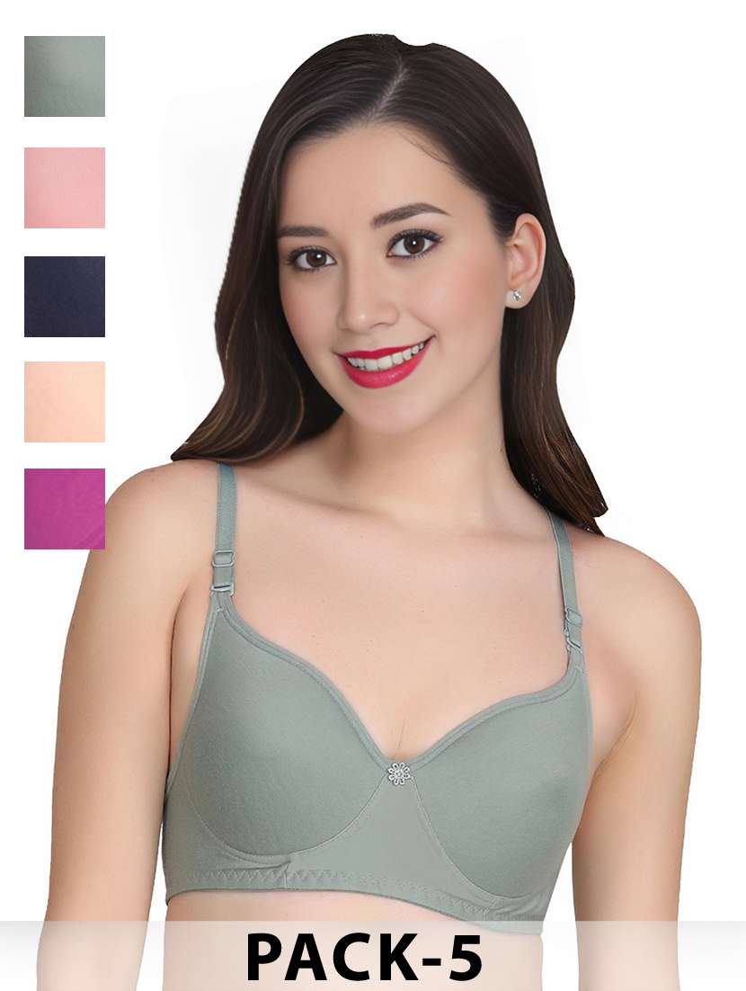 women pack of 5 solid non wired t-shirt bra