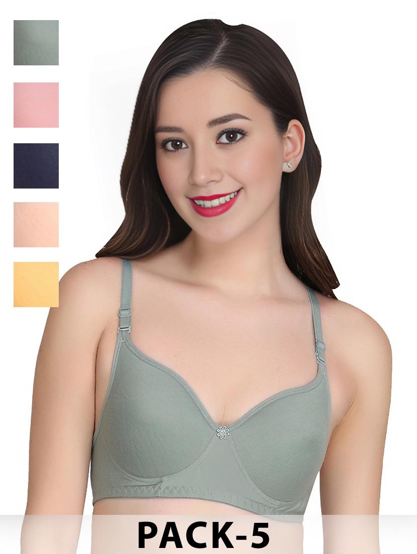 women pack of 5 solid non wired t-shirt bra