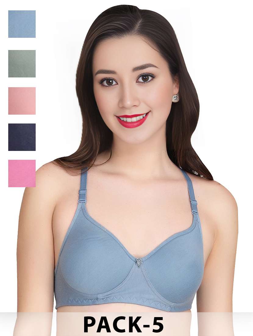 women pack of 5 solid non wired t-shirt bra