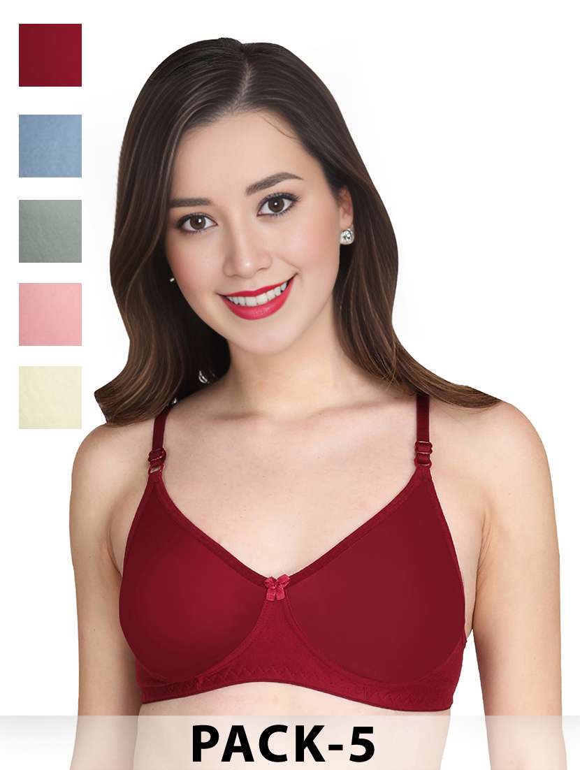 women pack of 5 solid non wired t-shirt bra