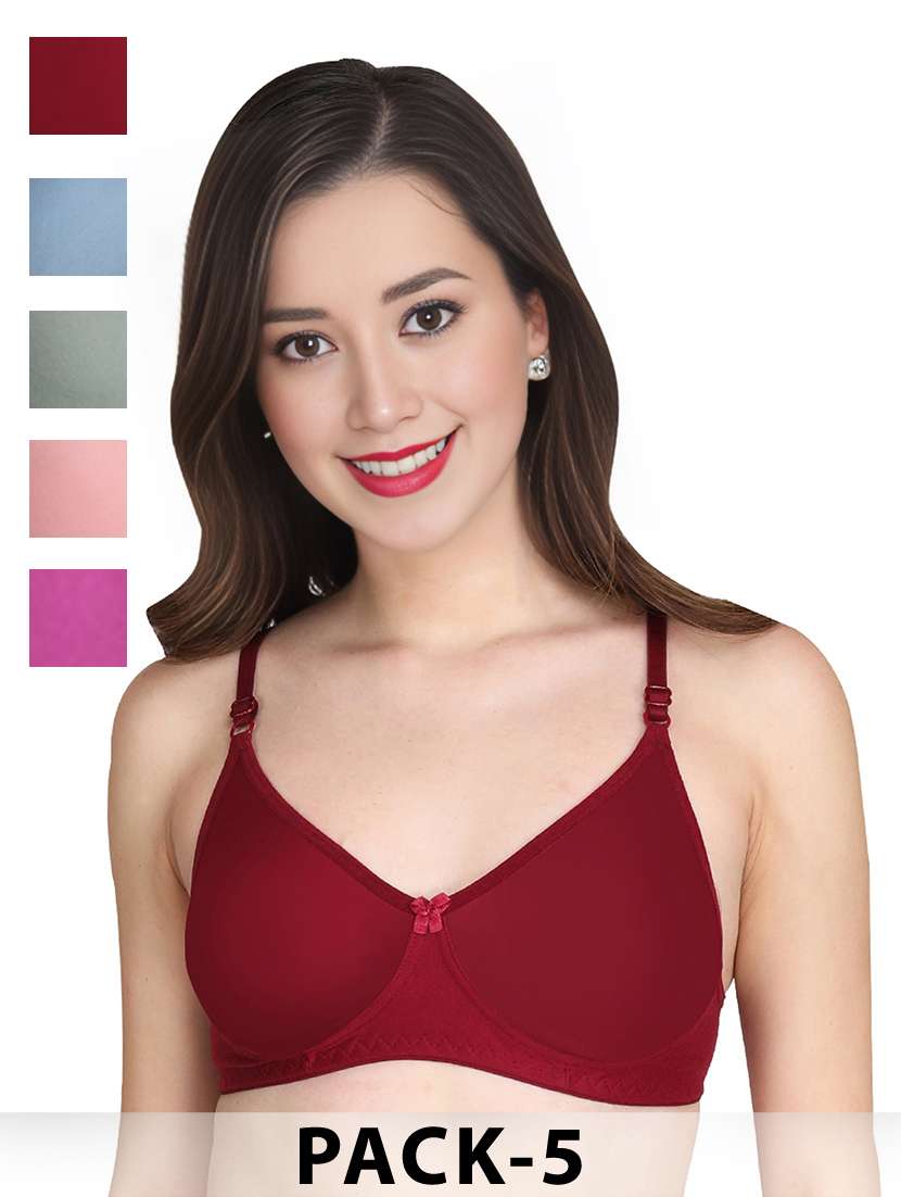 women pack of 5 solid non wired t-shirt bra