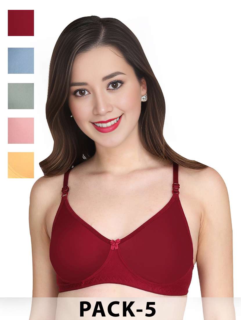 women pack of 5 solid non wired t-shirt bra
