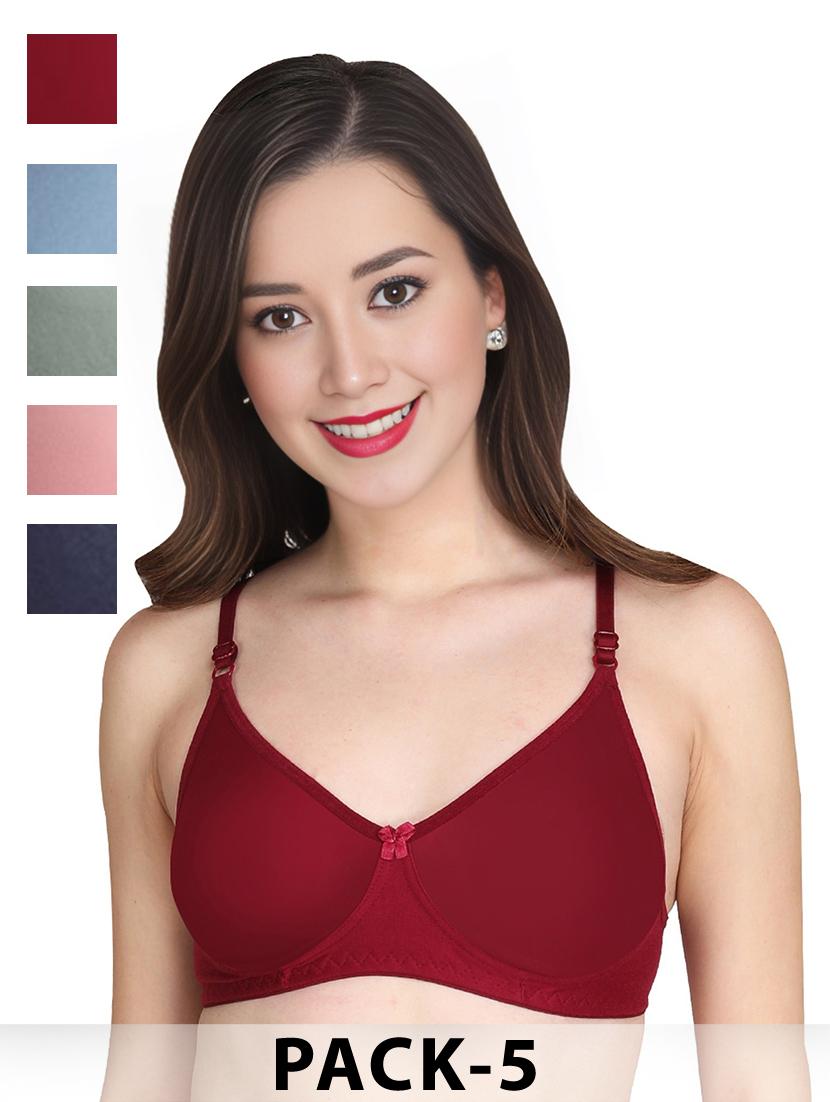 women pack of 5 solid non wired t-shirt bra