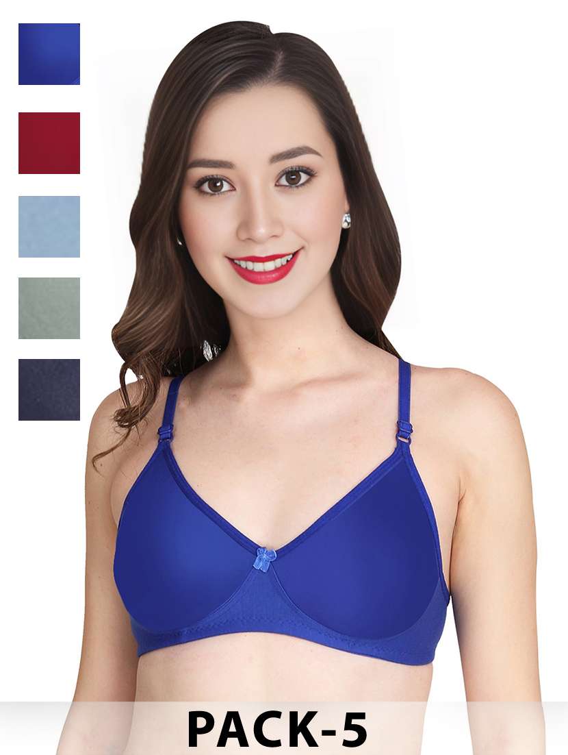 women pack of 5 solid non wired t-shirt bra