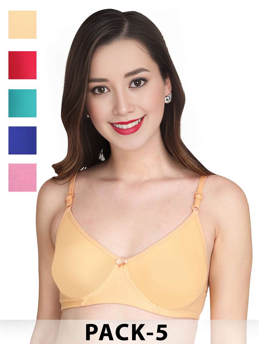 women pack of 5 solid non wired t-shirt bra
