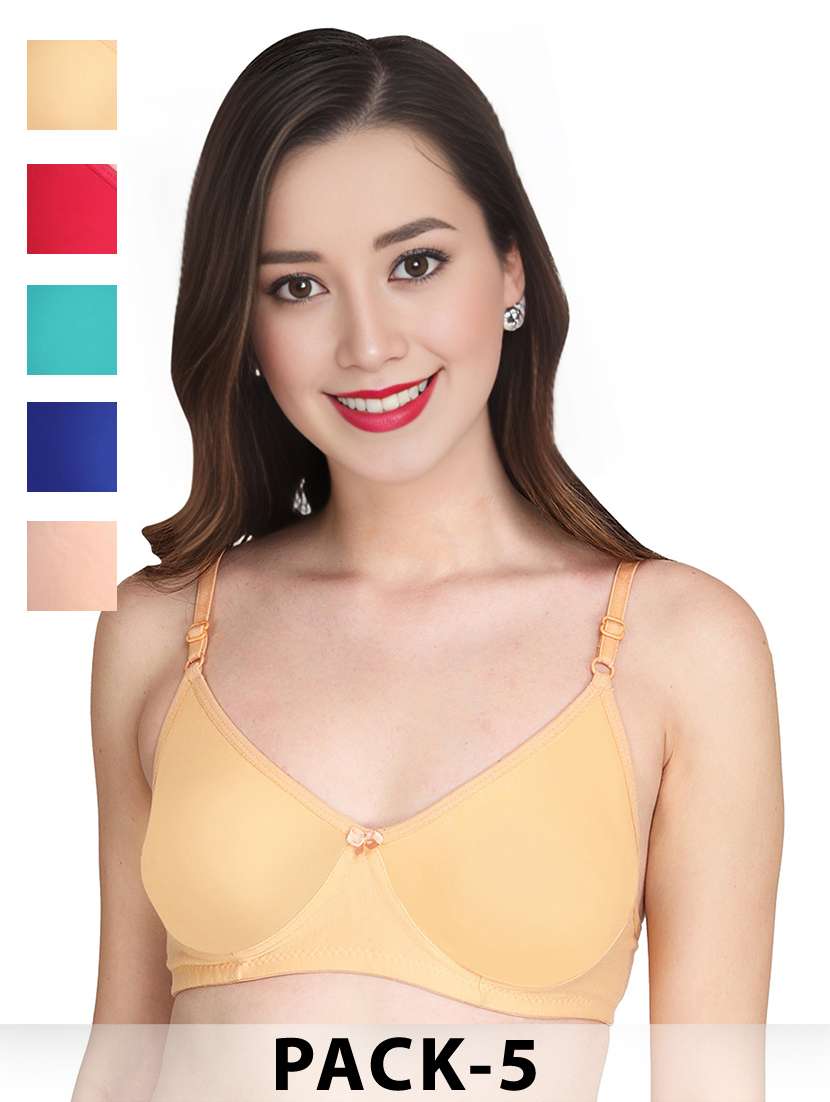 women pack of 5 solid non wired t-shirt bra - 22025564 -  Zoom Image - 0