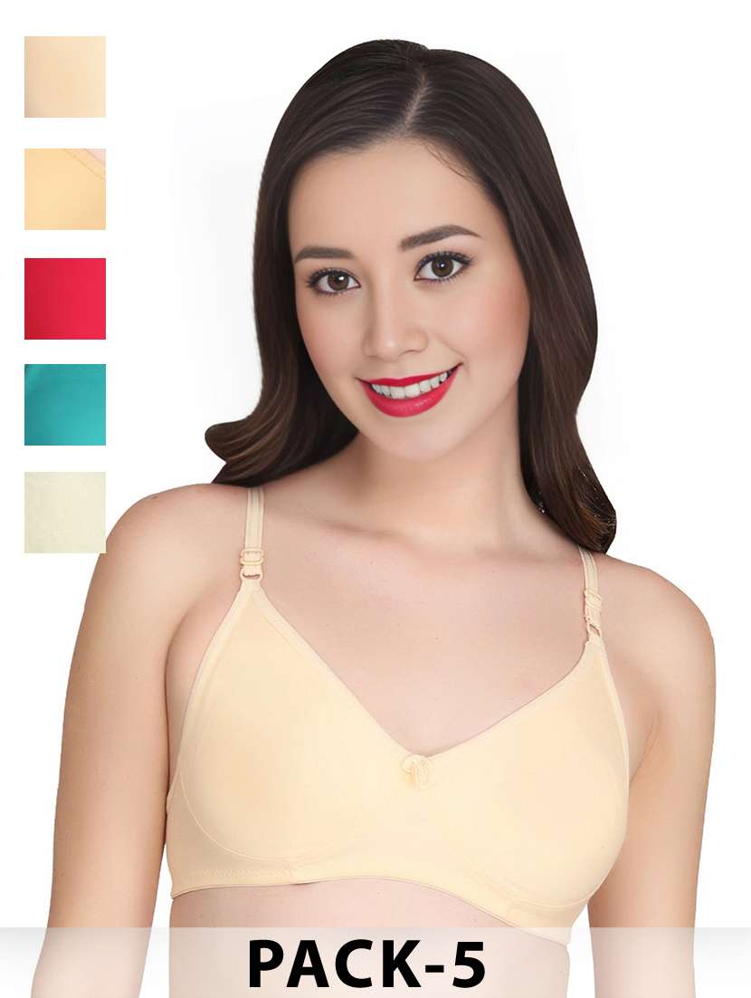 women pack of 5 solid non wired t-shirt bra - 22025570 - Zoom Image - 0