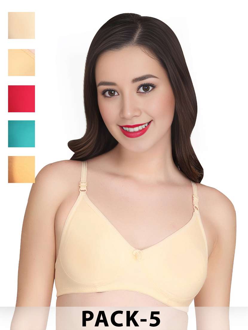women pack of 5 solid non wired t-shirt bra