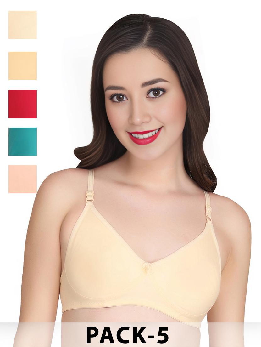 women pack of 5 solid non wired t-shirt bra