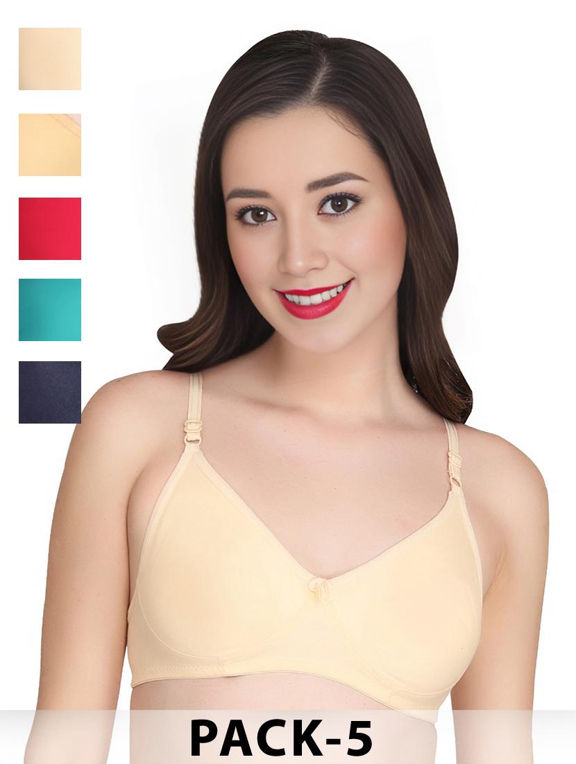 women pack of 5 solid non wired t-shirt bra