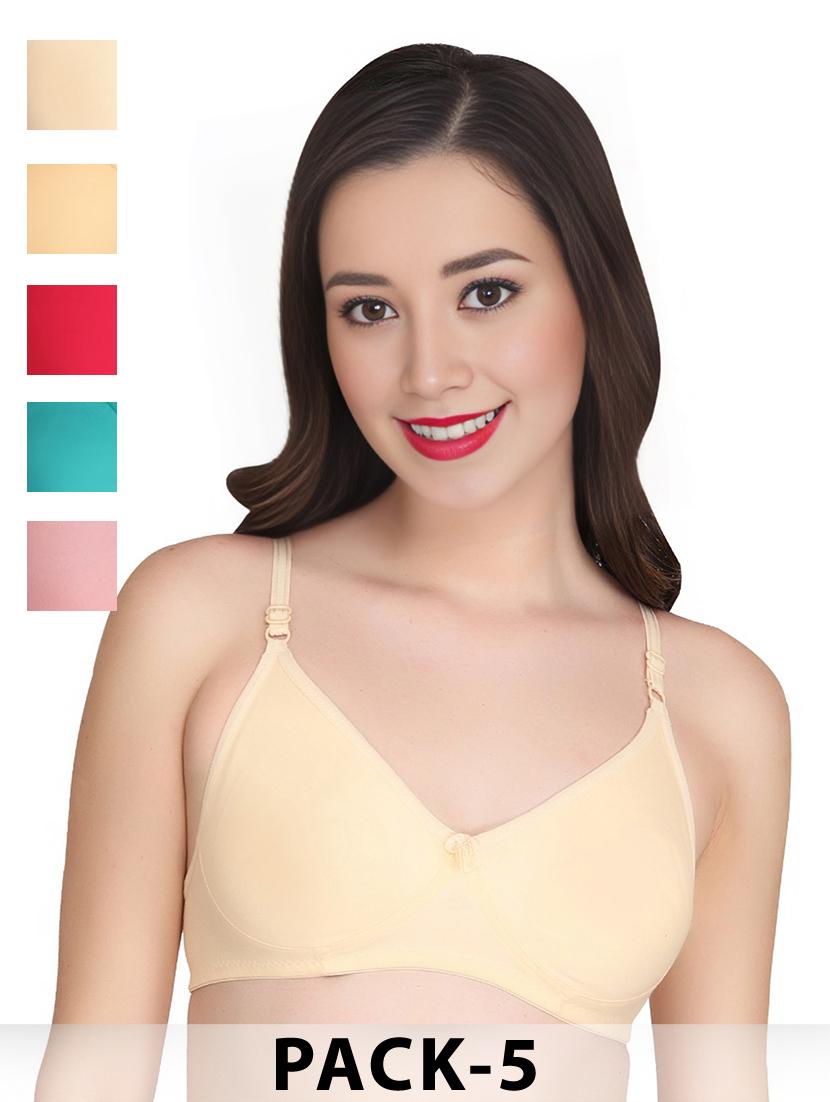 women pack of 5 solid non wired t-shirt bra