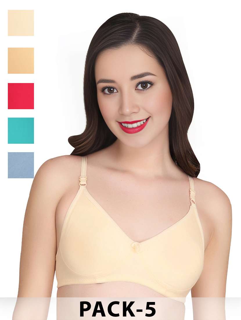 women pack of 5 solid non wired t-shirt bra