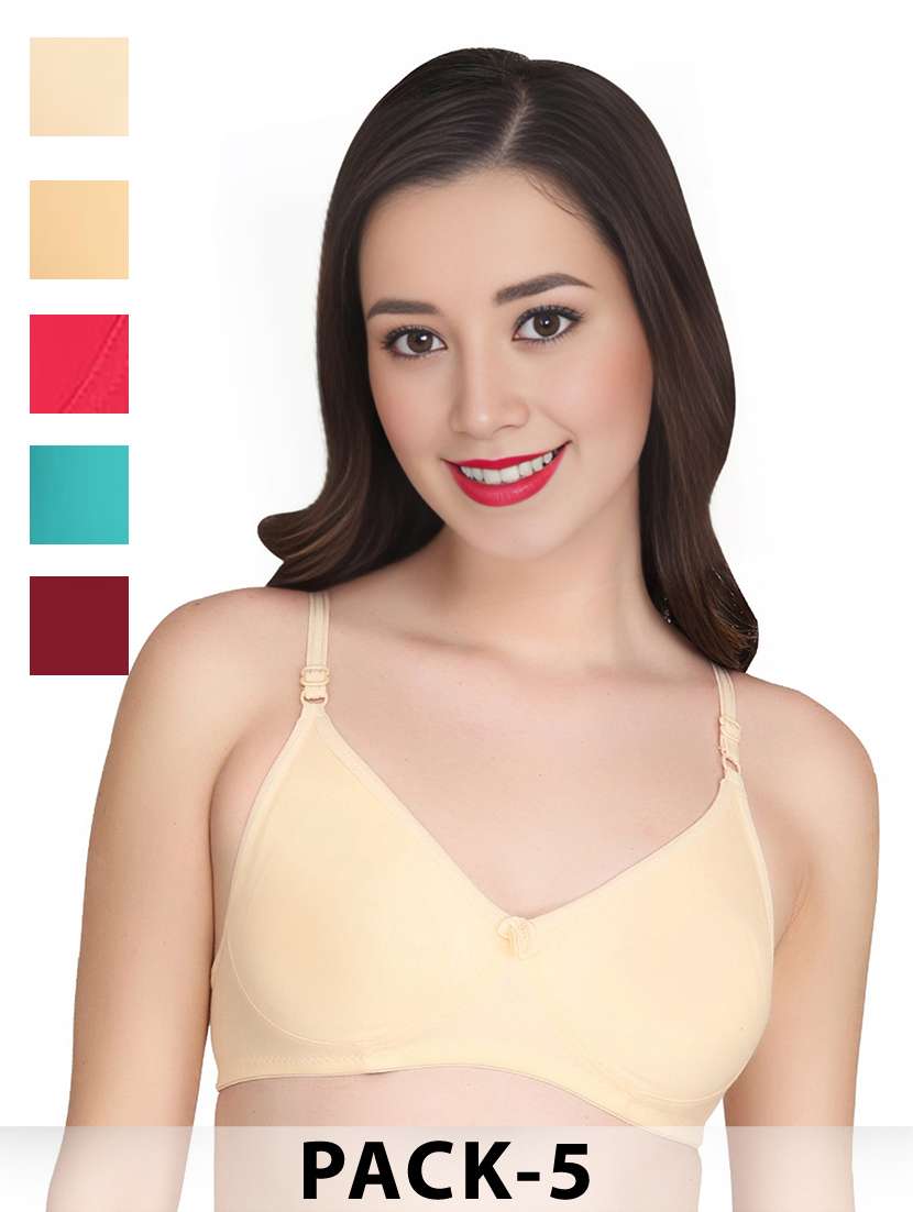 women pack of 5 solid non wired t-shirt bra