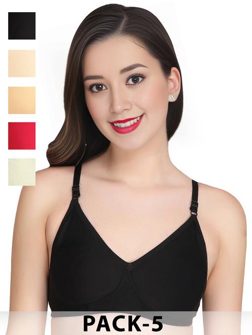 women pack of 5 solid non wired t-shirt bra - 22025581 - Standard Image - 0