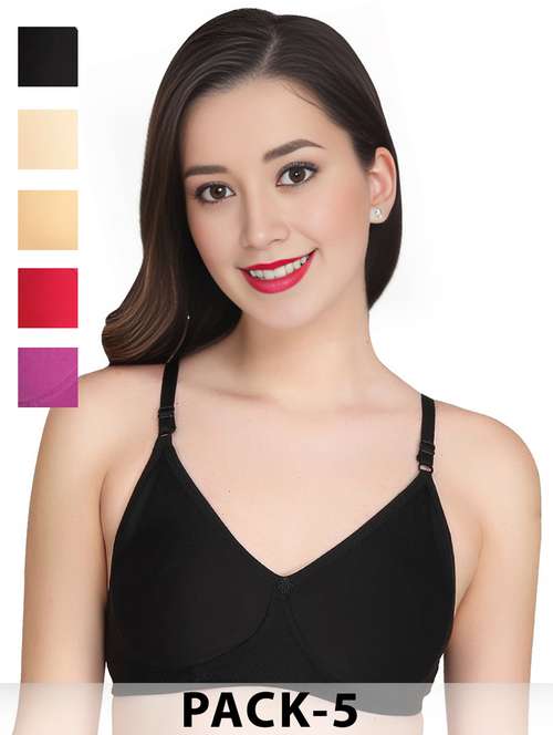 women pack of 5 solid non wired t-shirt bra - 22025582 -  Standard Image - 0