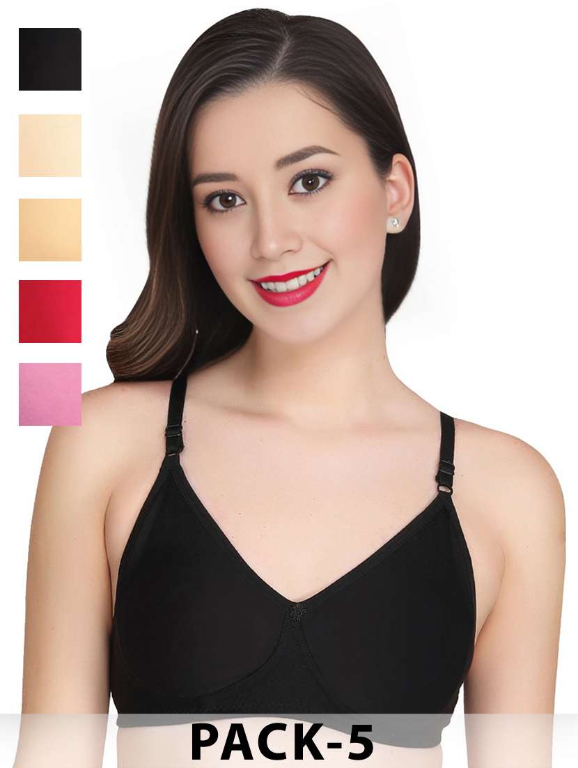women pack of 5 solid non wired t-shirt bra - 22025583 - Zoom Image - 0