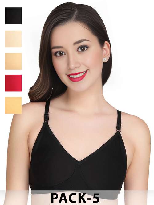 women pack of 5 solid non wired t-shirt bra - 22025584 -  Standard Image - 0