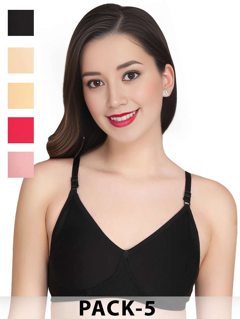 women pack of 5 solid non wired t-shirt bra