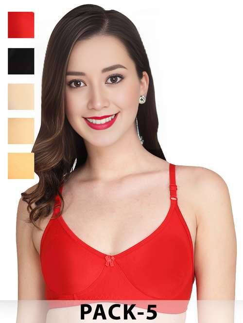 women pack of 5 solid non wired t-shirt bra - 22025596 -  Standard Image - 0