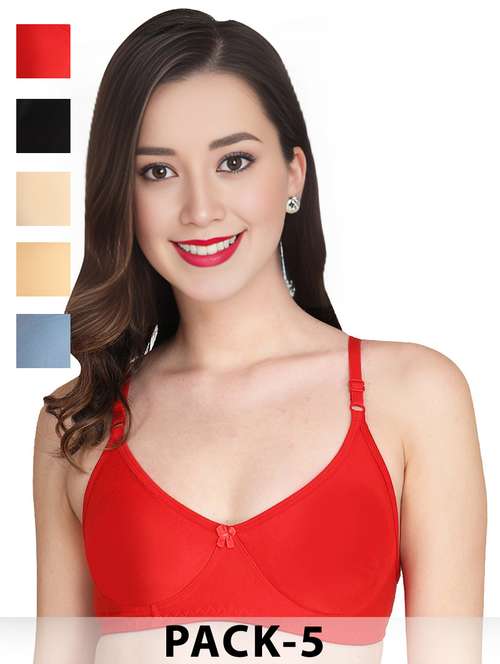 women pack of 5 solid non wired t-shirt bra - 22025601 -  Standard Image - 0