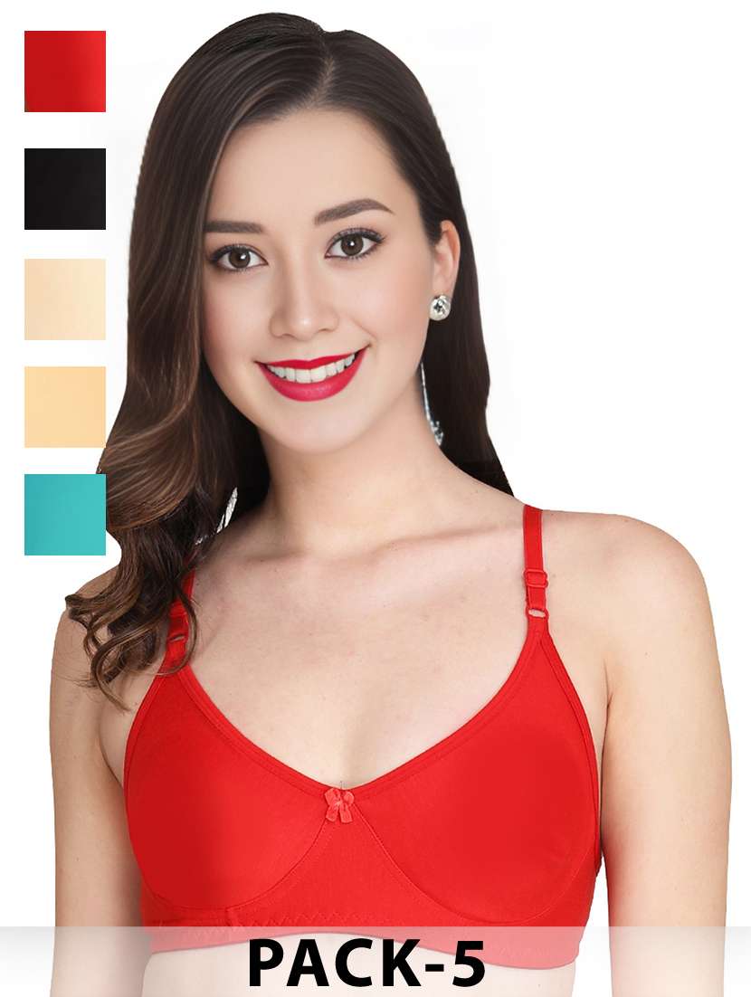 women pack of 5 solid non wired t-shirt bra