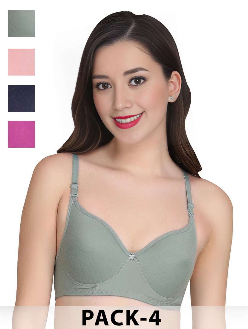 women pack of 4 solid non wired t-shirt bra