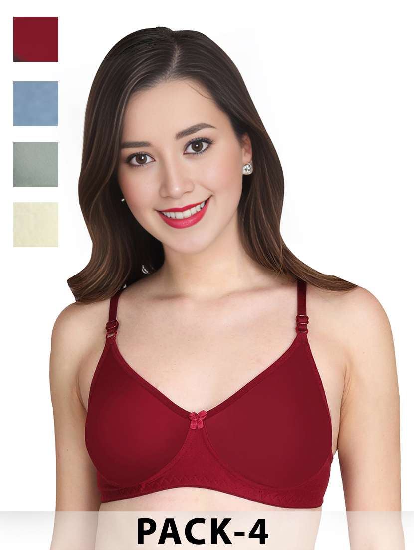 women pack of 4 solid non wired t-shirt bra
