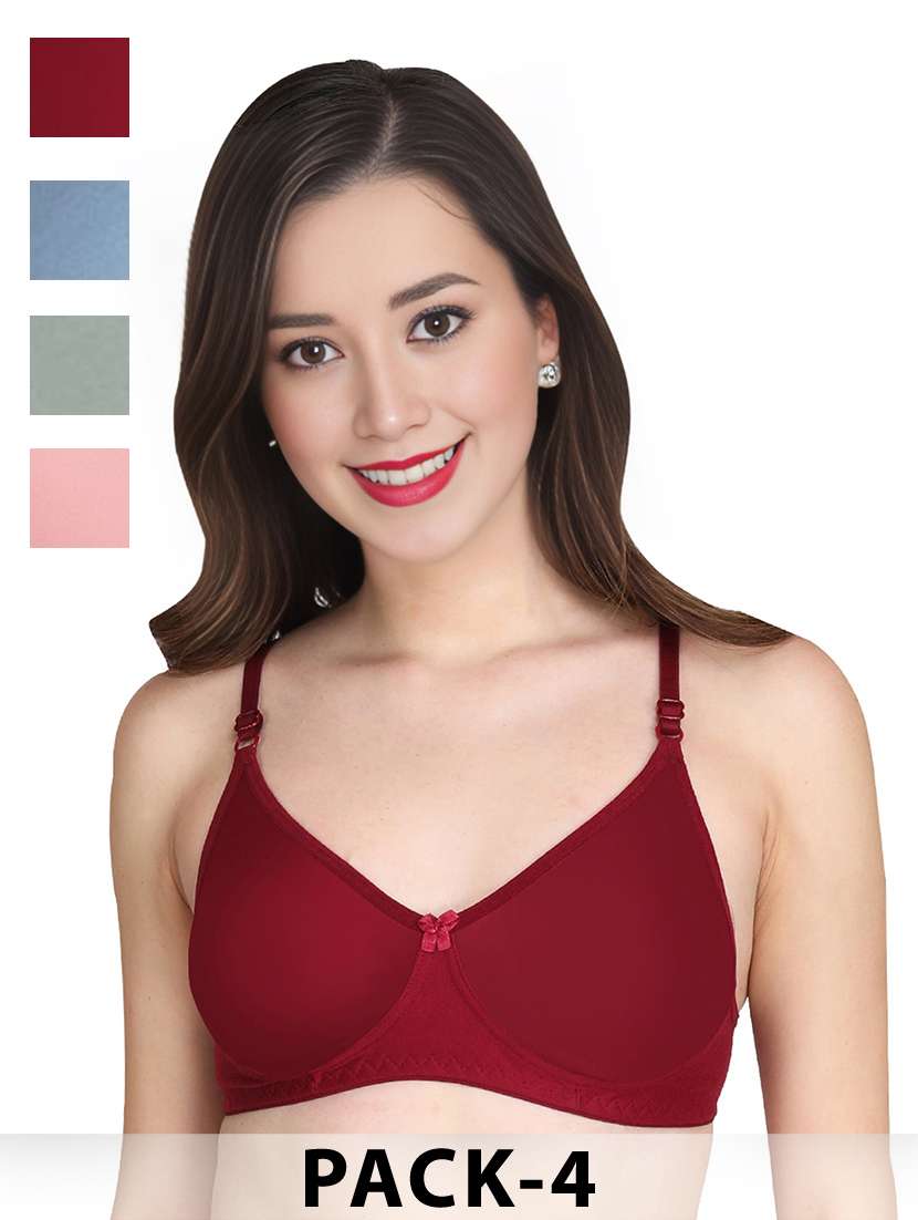 women pack of 4 solid non wired t-shirt bra