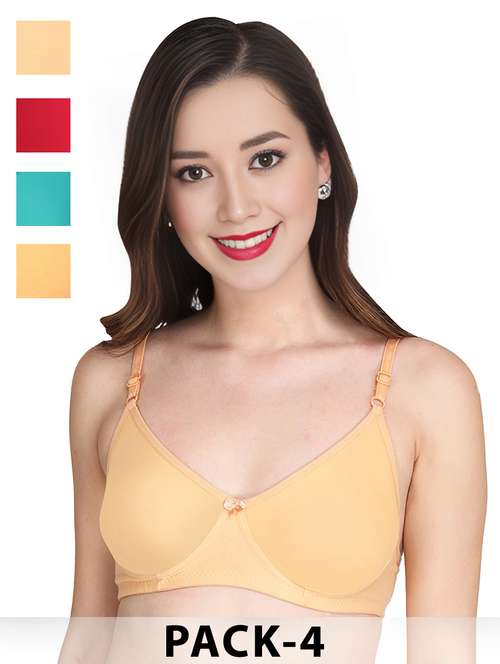 women pack of 4 solid non wired t-shirt bra - 22025664 -  Standard Image - 0