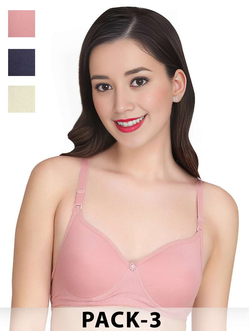 women pack of 3 solid non wired t-shirt bra