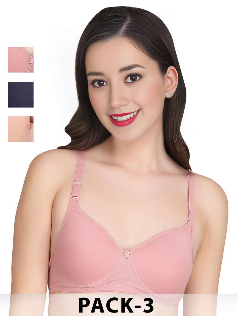 women pack of 3 solid lightly padded t-shirt bra