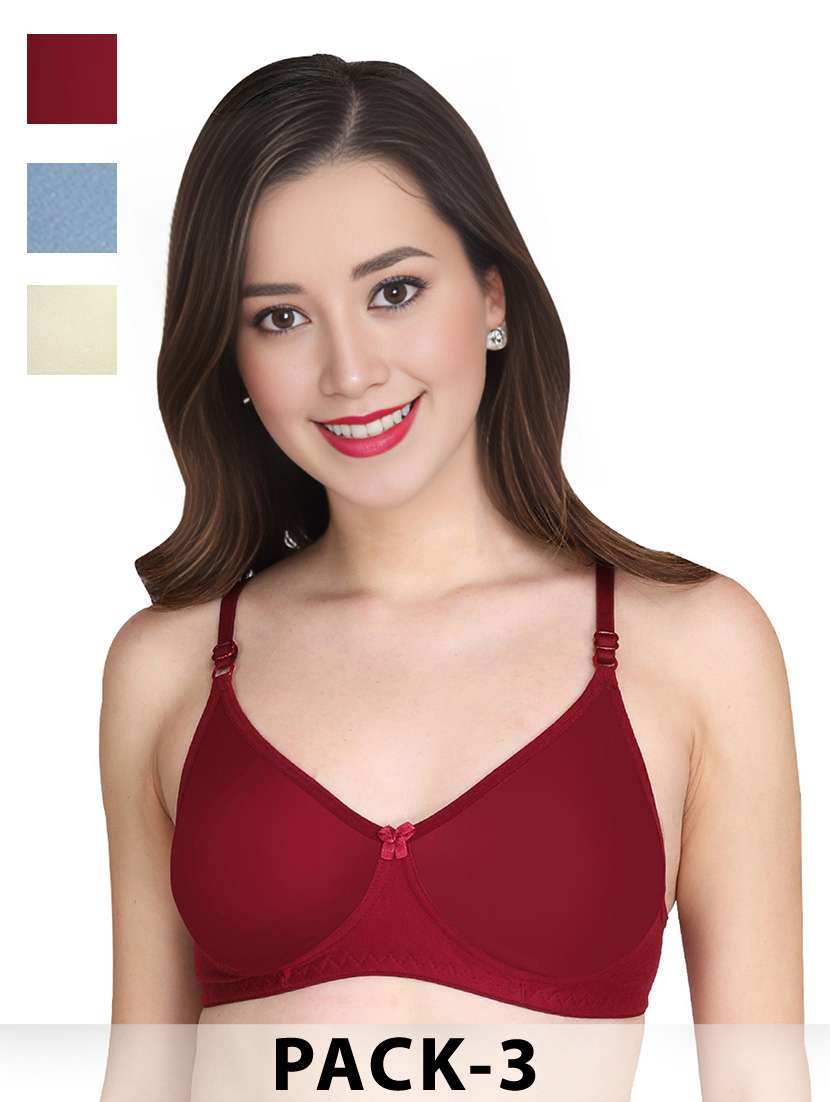 women pack of 3 solid non wired t-shirt bra