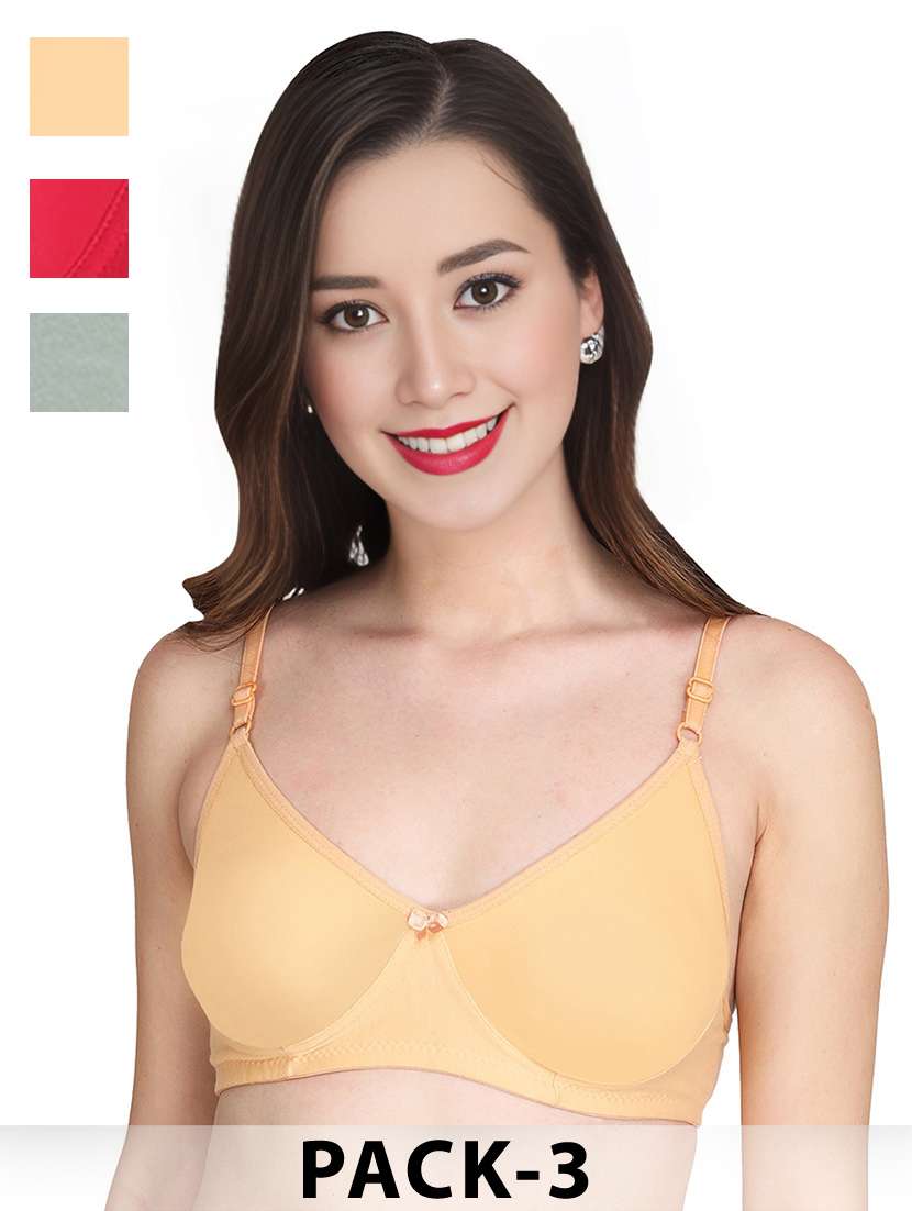women pack of 3 solid non wired t-shirt bra