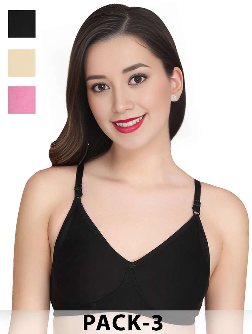 women pack of 3 solid non wired t-shirt bra