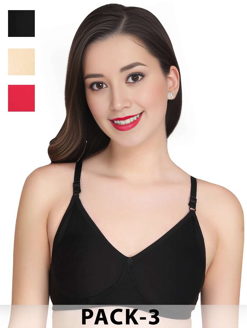 women pack of 3 solid non wired t-shirt bra