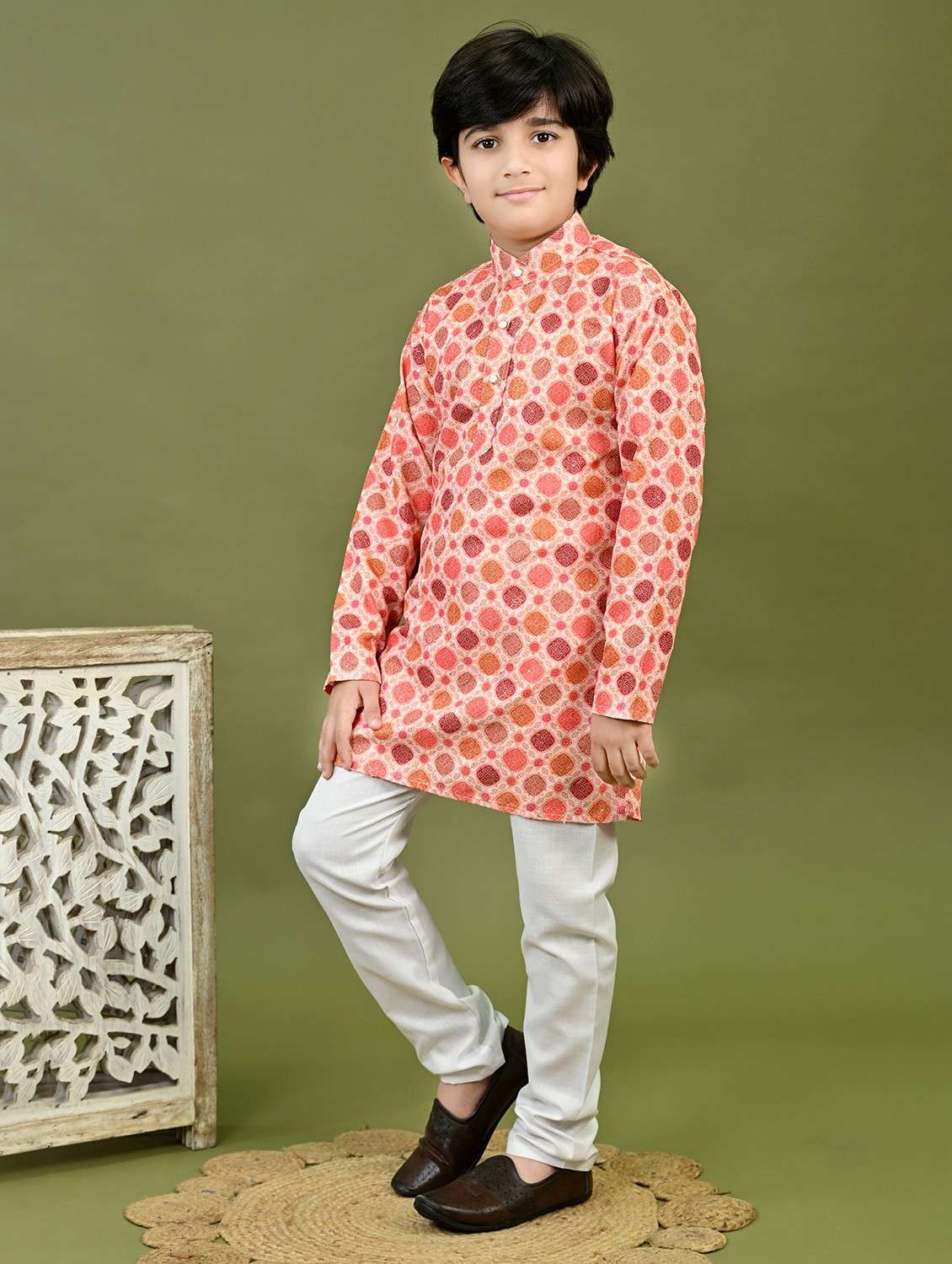 boys printed mandarin collar kurta pyjama set - 22025966 -  Standard Image - 3