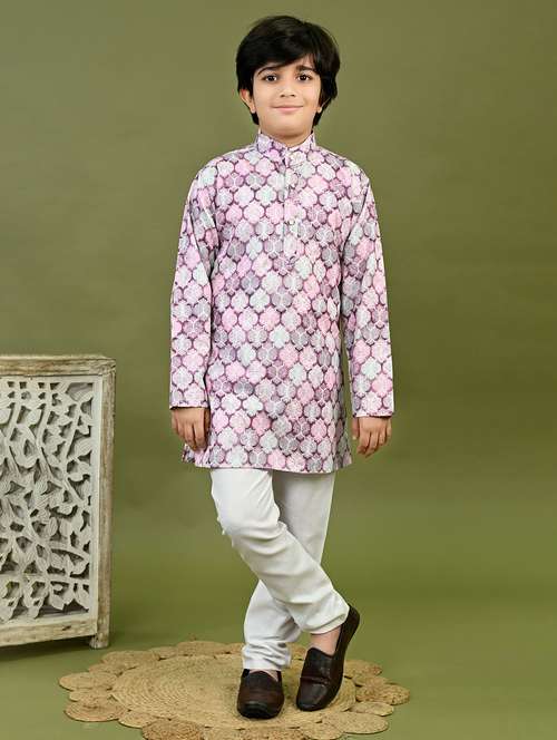 boys printed mandarin collar kurta pyjama set - 22025967 - Standard Image - 0