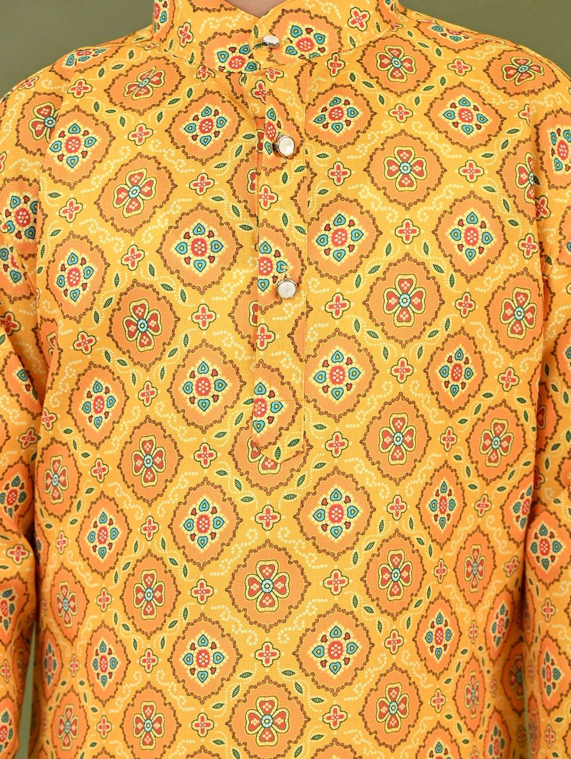 boys printed mandarin collar kurta pyjama set - 22025969 -  Standard Image - 5