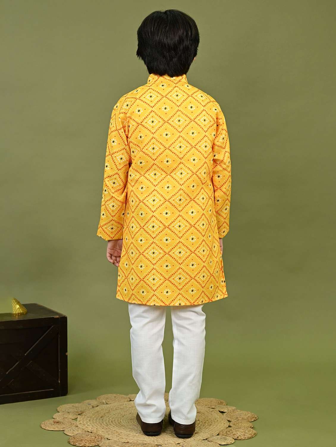 boys printed mandarin collar kurta pyjama set - 22025970 - Standard Image - 3