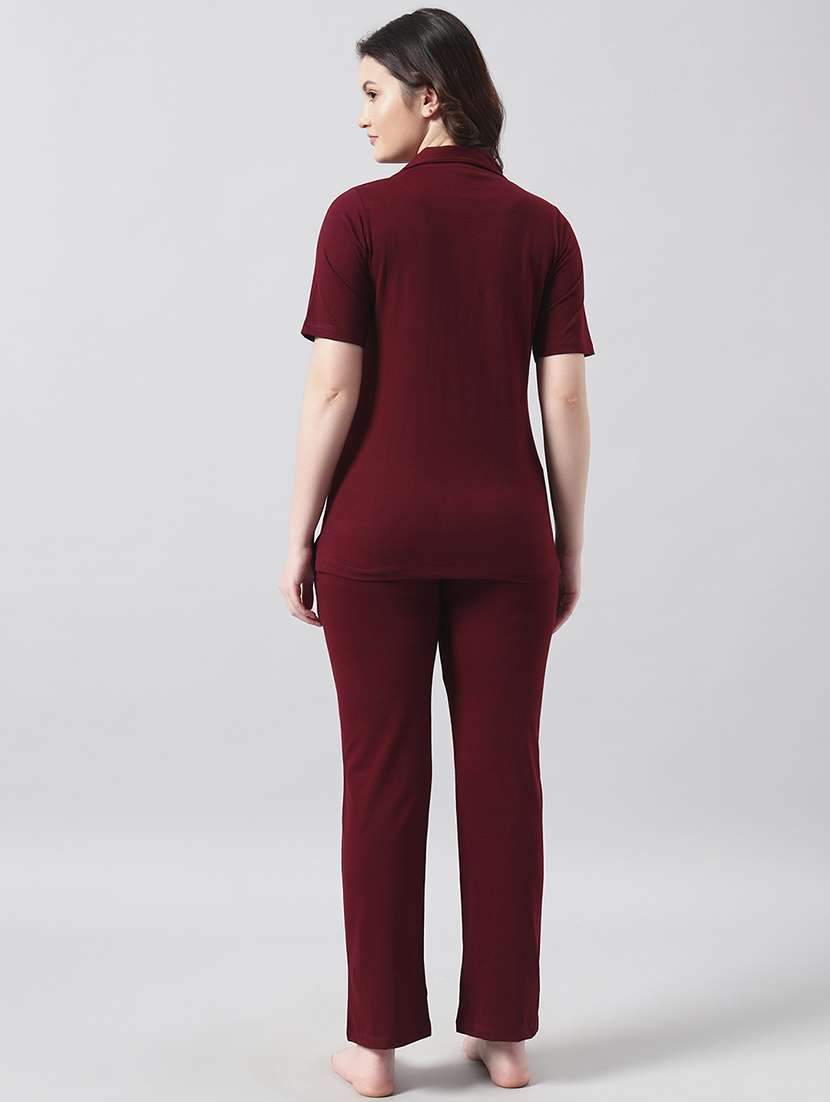 women solid short sleeve nightwear pyjama set - 22026026 -  Standard Image - 3