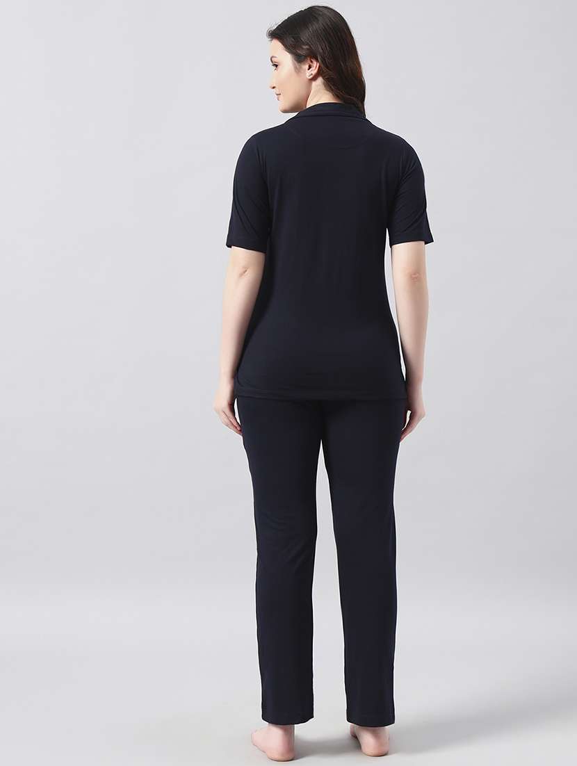 women solid short sleeve nightwear pyjama set - 22026027 -  Standard Image - 3