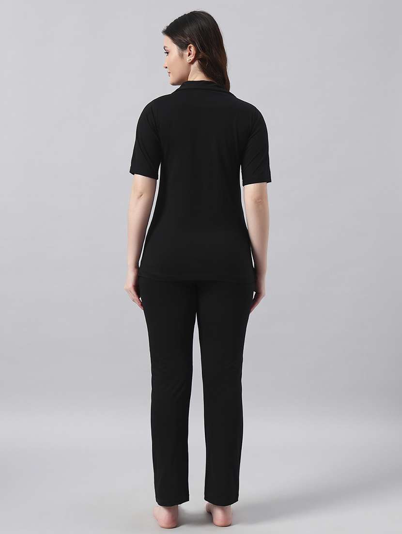 women solid short sleeve nightwear pyjama set - 22026029 -  Standard Image - 3