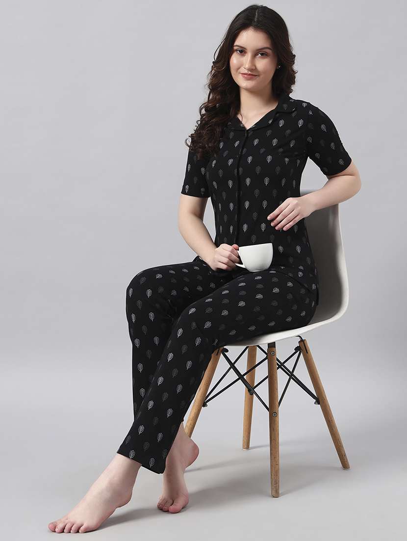 women printed short sleeve nightwear pyjama set - 22026030 -  Standard Image - 3