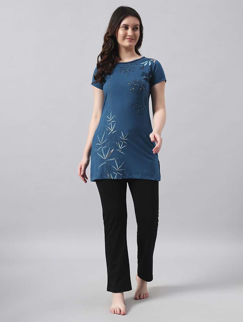 women printed short sleeve nightwear pyjama set